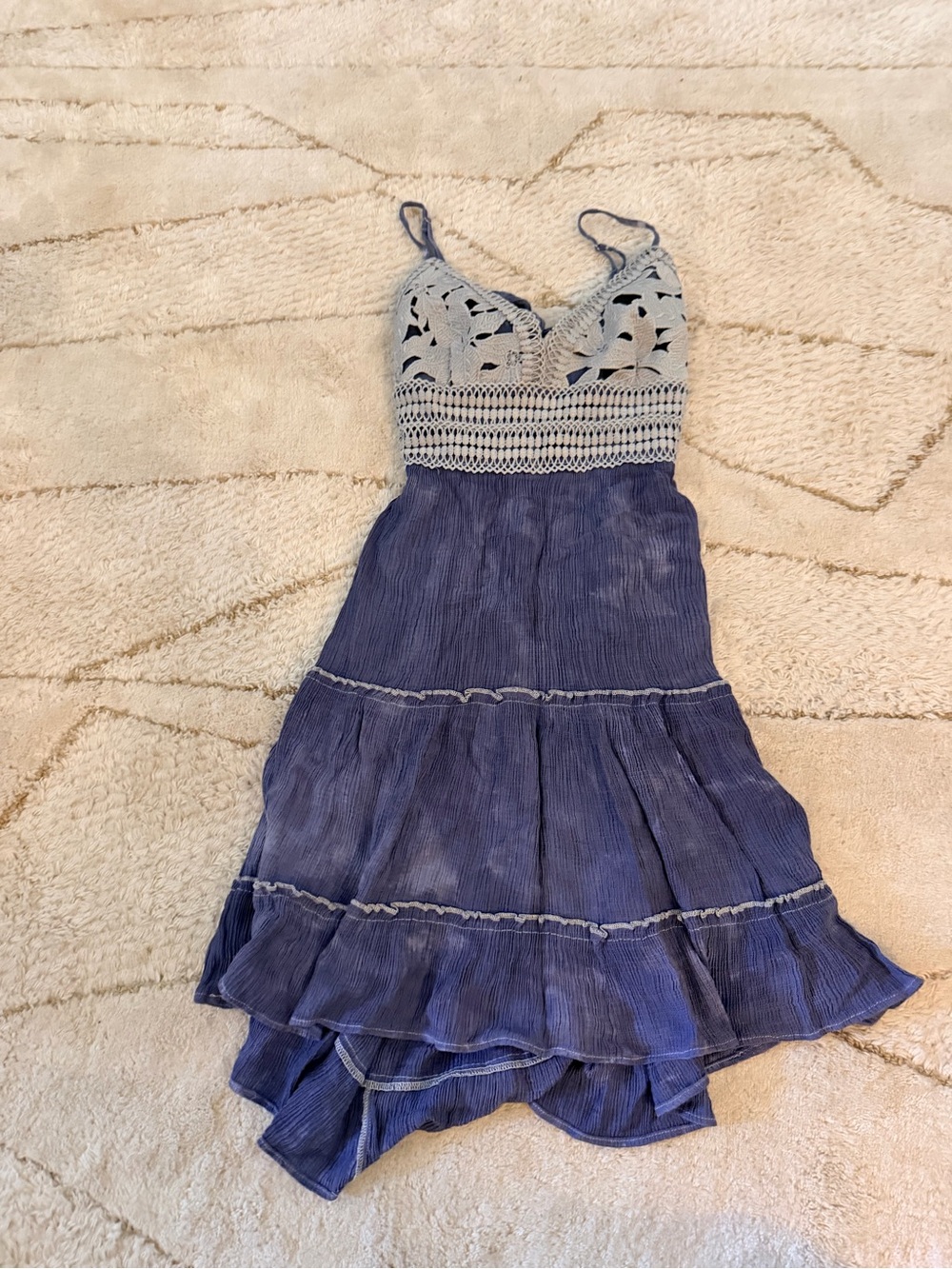 Blue Crochet Bodice Tiered Dress